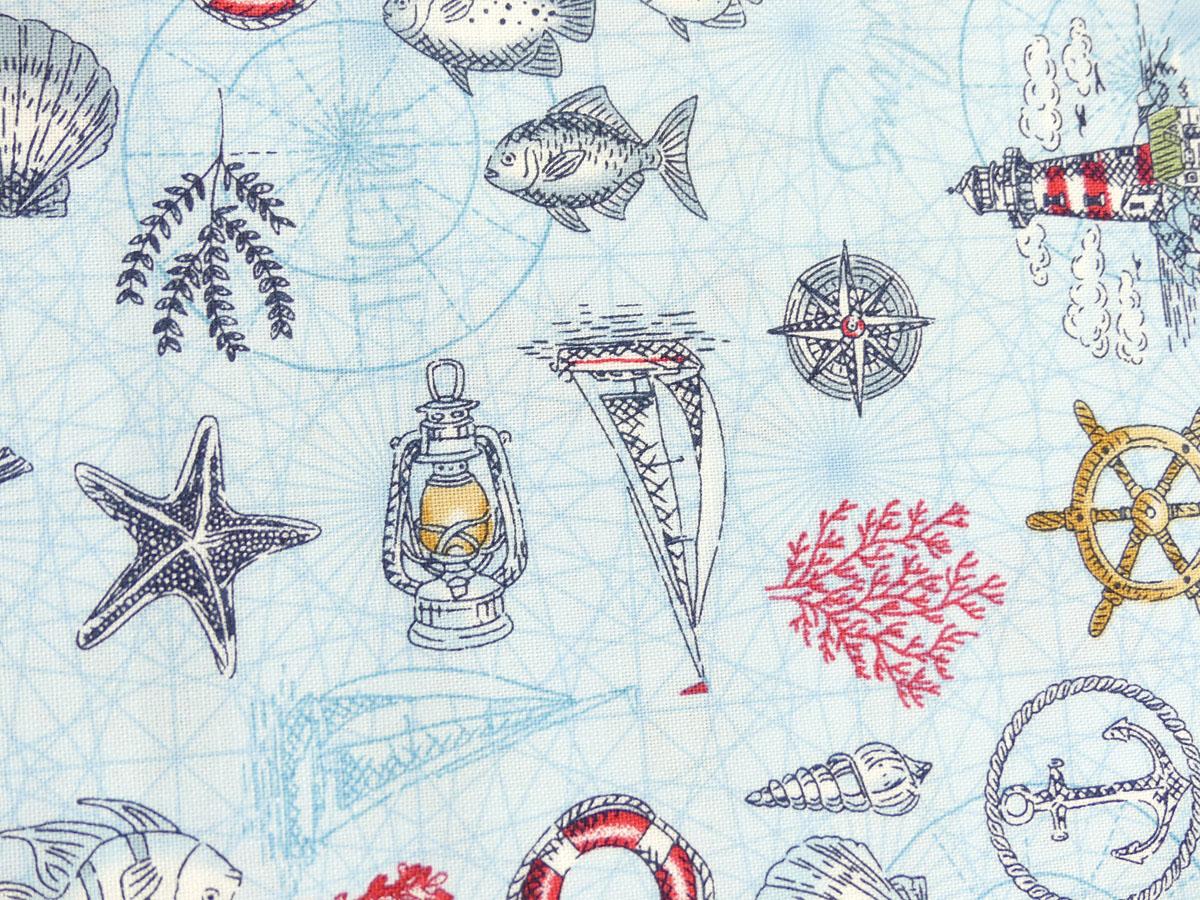 Quiltstoff mit martimen Mustern aus der Kollektion High Tide von Makower Nahansicht